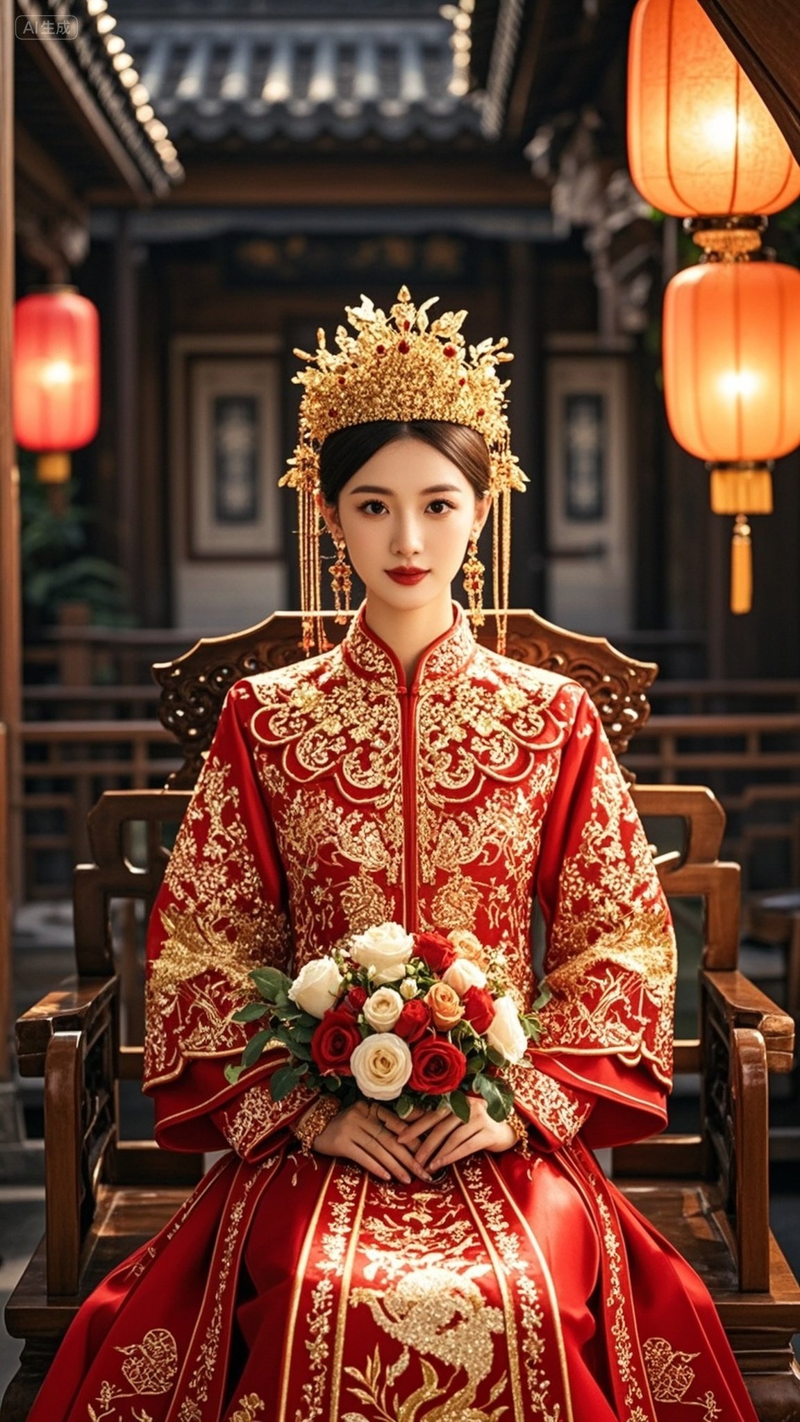 中式嫁衣 古宅喜堂的华贵新娘