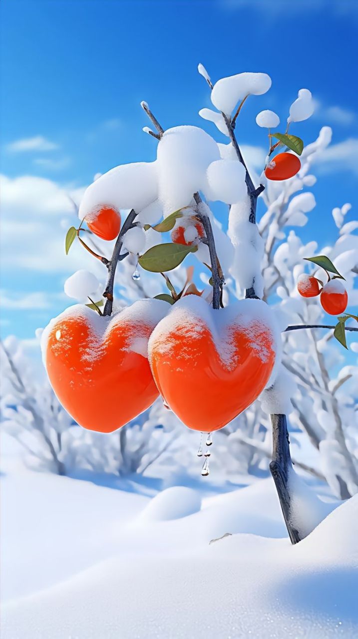 枝头的柿子,仿佛是冬日的灯笼,为这寂静的雪地增添了几分暖意.
