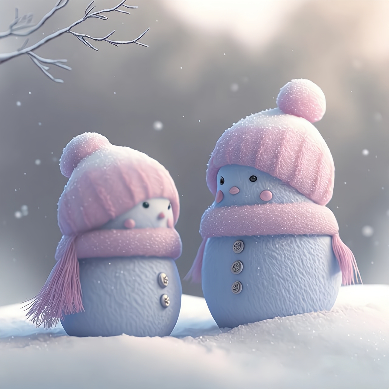 一对对可爱的雪人,在雪地里静静地伫立着.