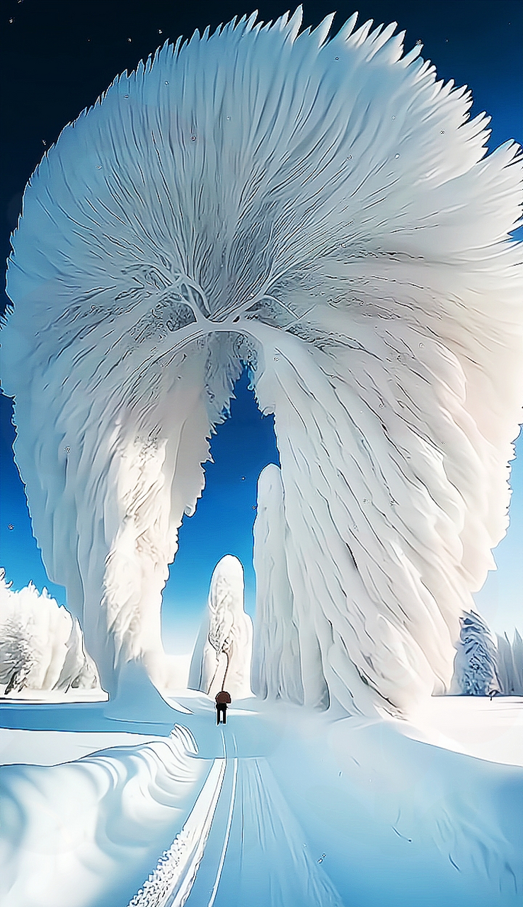 树枝被雪压弯 仿佛在向大地鞠躬