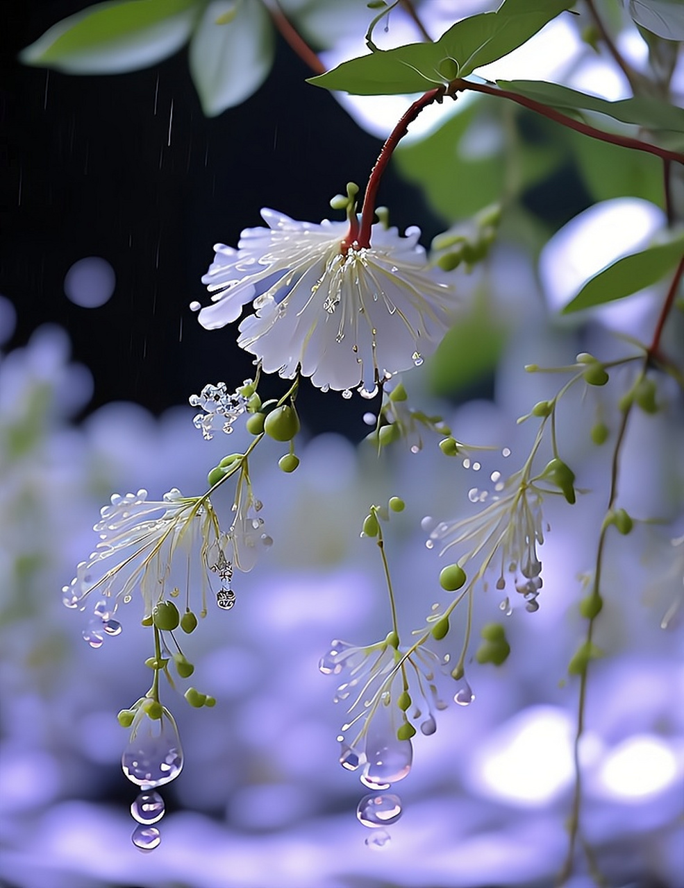 雨滴轻触花瓣,那一刹的花语,是自然与生机的交响.