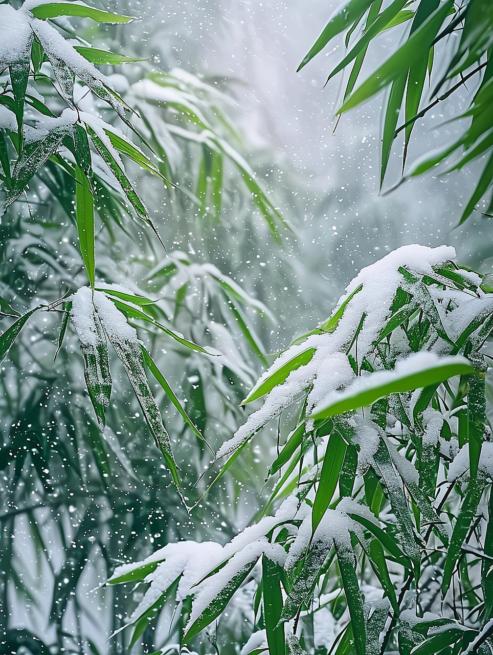 白雪覆盖的竹林,宛如一幅清雅的水墨画.