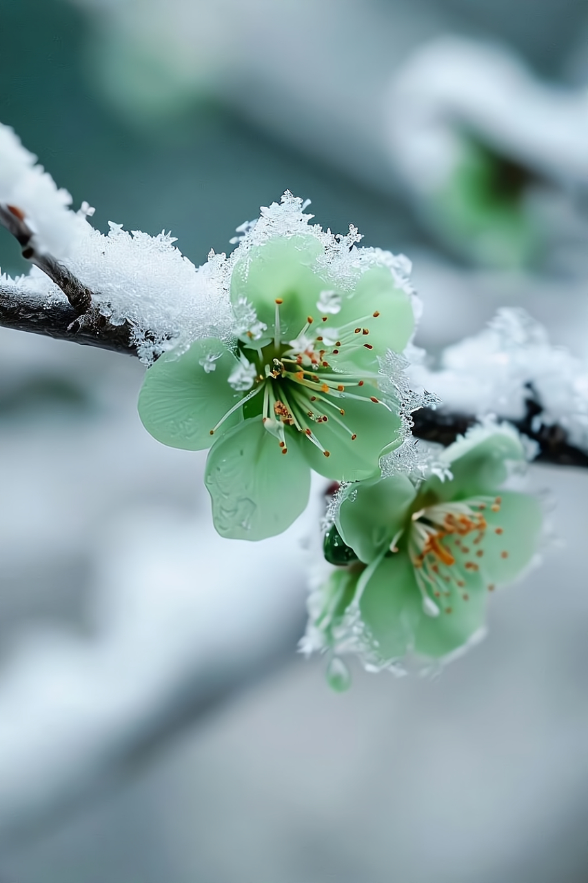在冰雪消融的季节里,梅花傲雪凌霜,独自绽放.