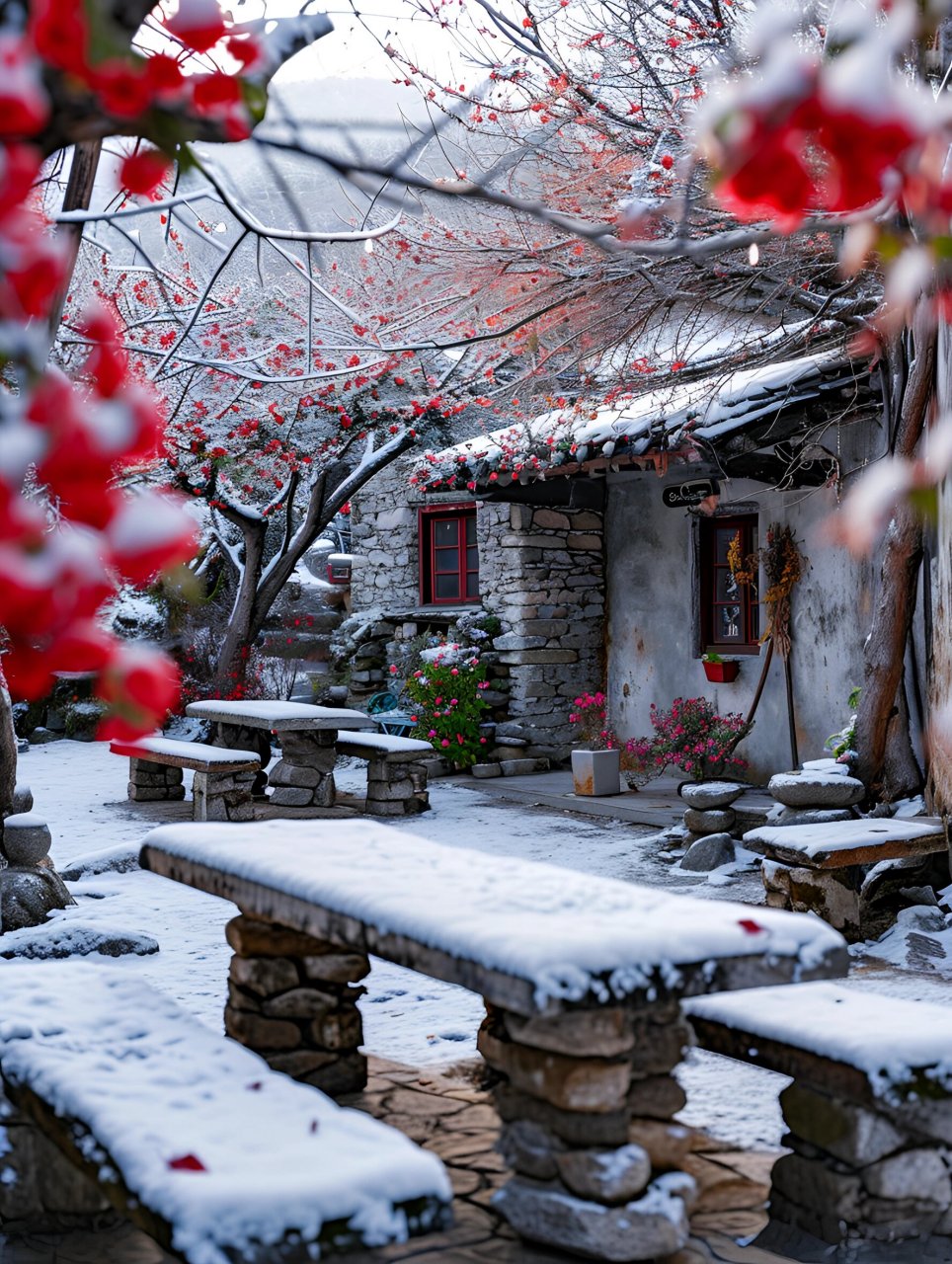 别墅院子雪景图片