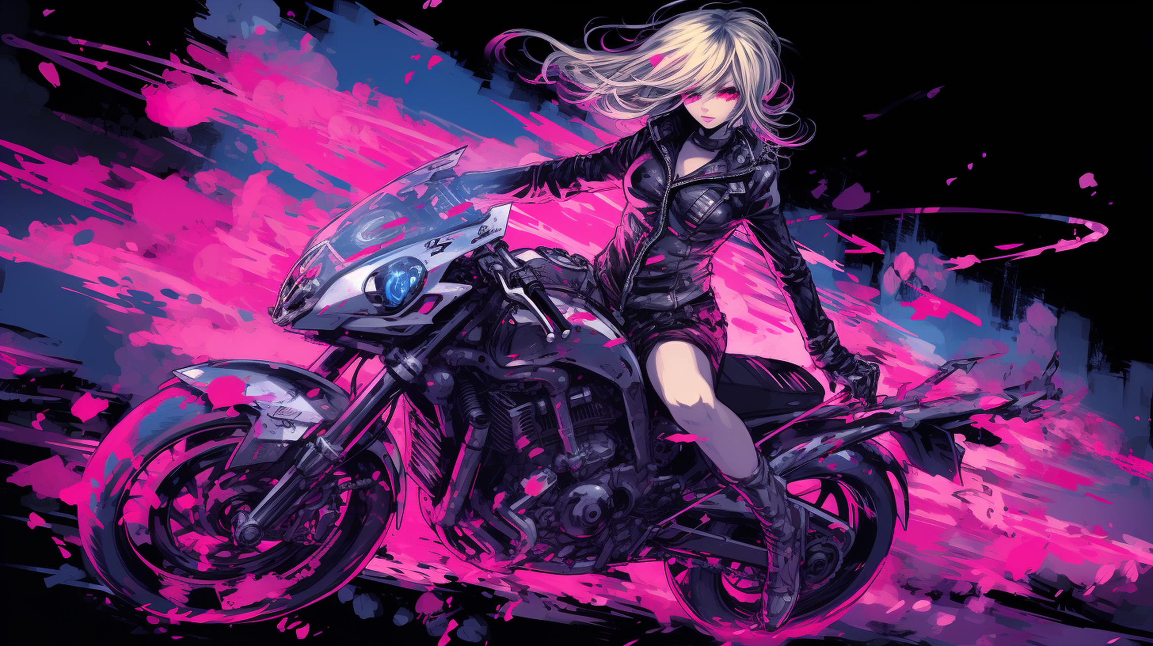 比如在这幅ai绘画作品中,机车少女呈现出霸气和魅力并存的风采.