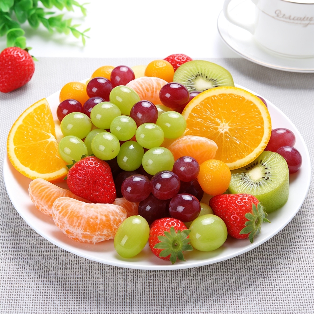 阳光透过纱帘洒在餐桌上,这盘水果拼盘瞬间点亮了整个早晨