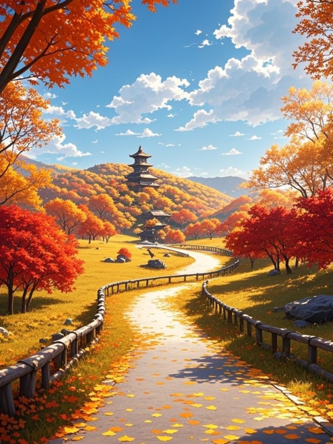 哇,这秋天的景色美得像幅画,我沿着满是落叶