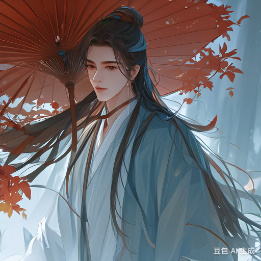 我在这里,与这片枫叶林共赏这美丽的瞬间撑油纸伞的古风动漫人物男