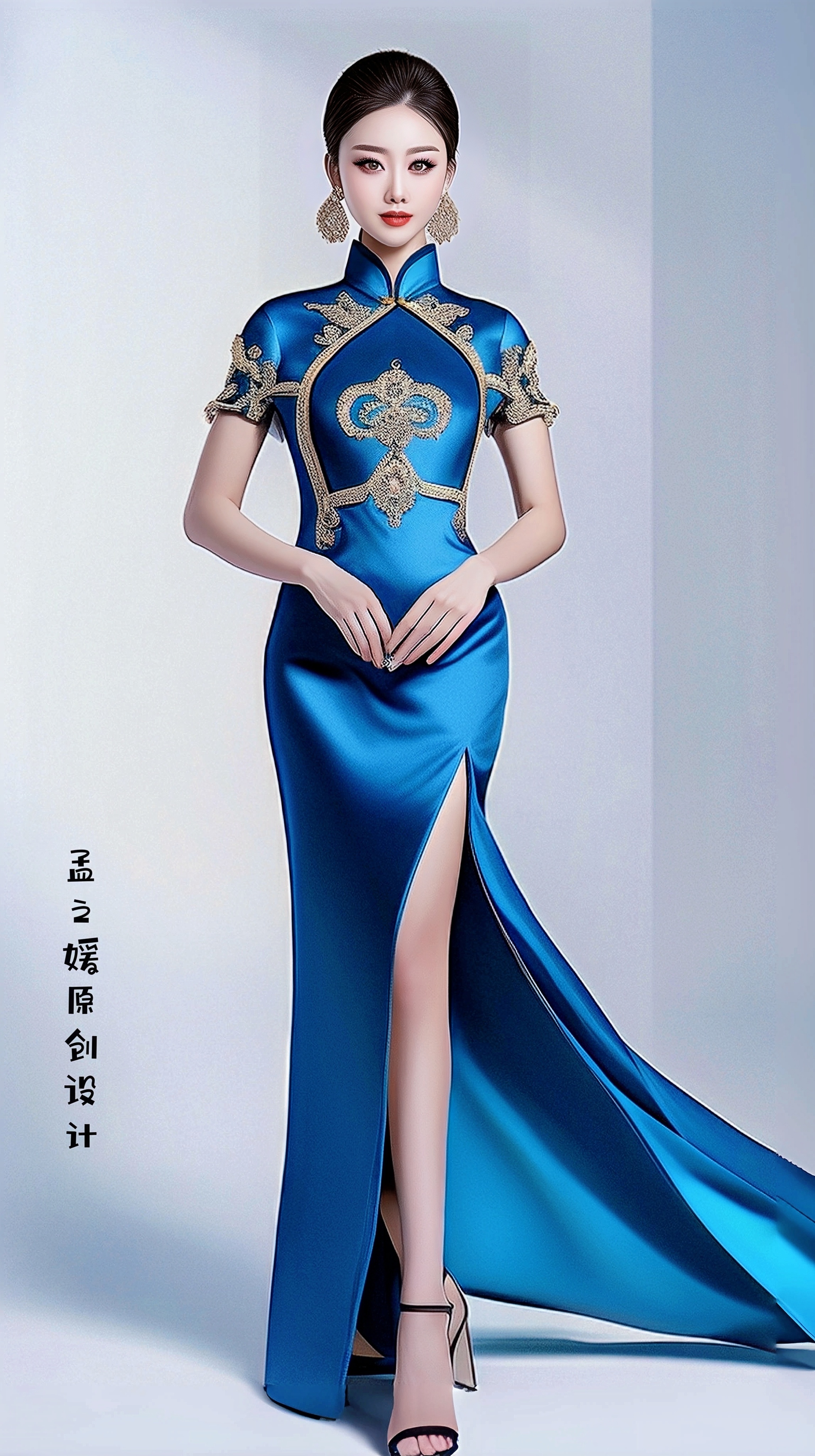 宝石蓝复古感旗袍,穿越时光的魅力78