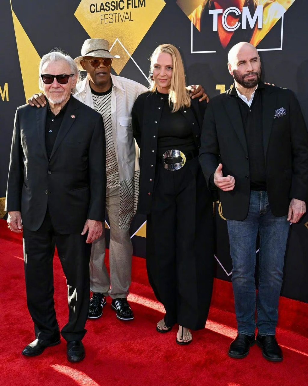 《低俗小说》30年了,剧组成员塞缪尔·杰克逊,哈维·凯特尔,乌玛