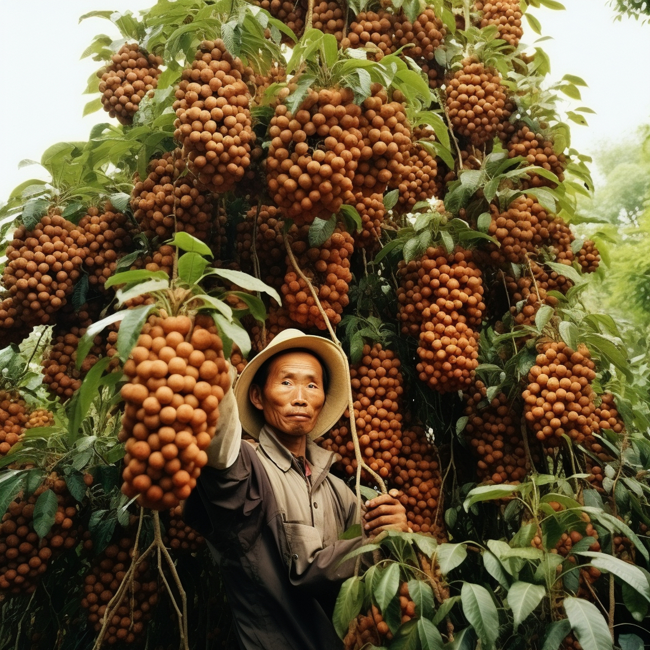 满园的龙眼大丰收,农民伯伯开始采摘了.          ai绘画 仅供娱乐