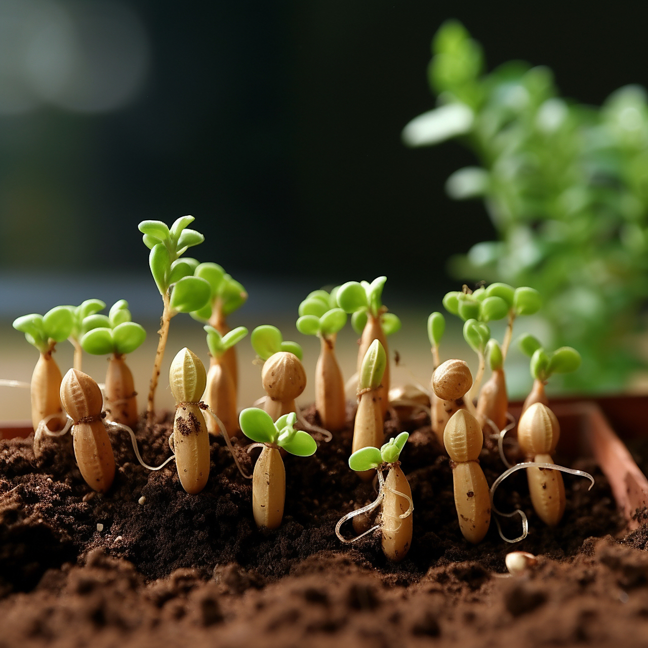 刚刚吐芽的花生苗,生机盎然