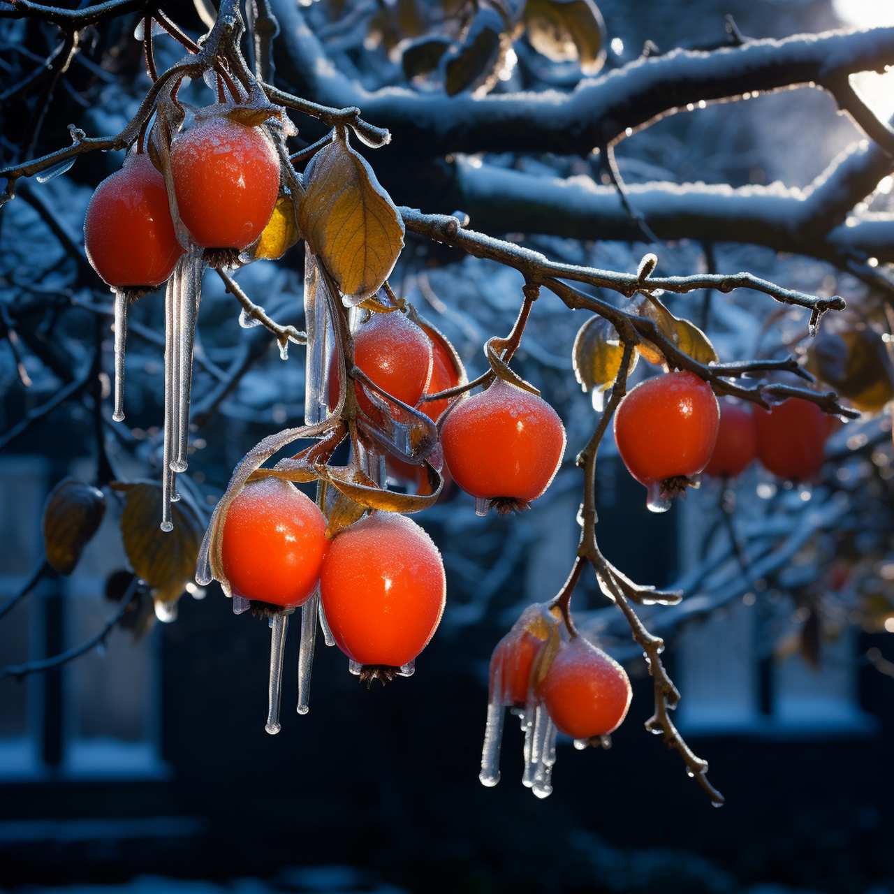 凇花树挂满枝头78  我站在柿子树下,那满树的冰凌仿佛是冰雪奇缘中