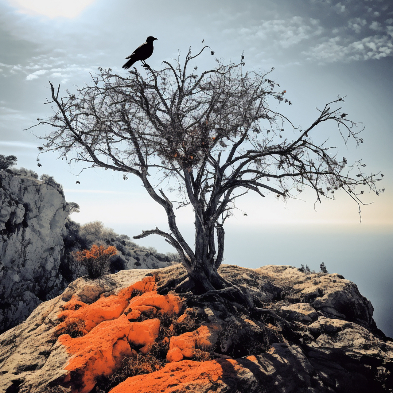 悬崖上的柿子被小鸟吃光了 ai绘画 仅供娱乐