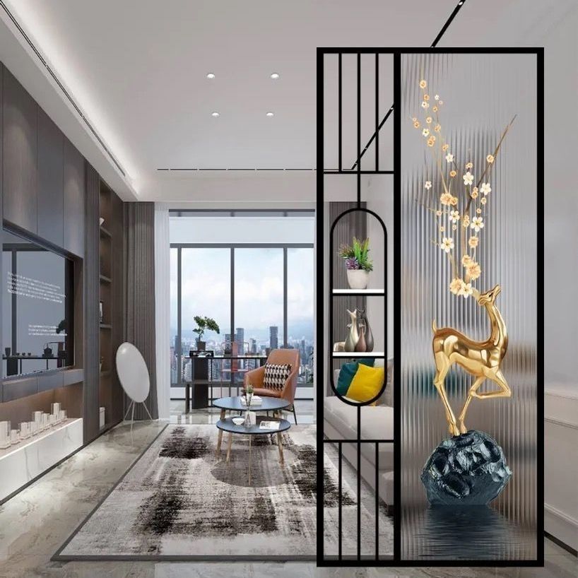 现代简约玻璃屏风隔断客厅玄关入户装饰墙