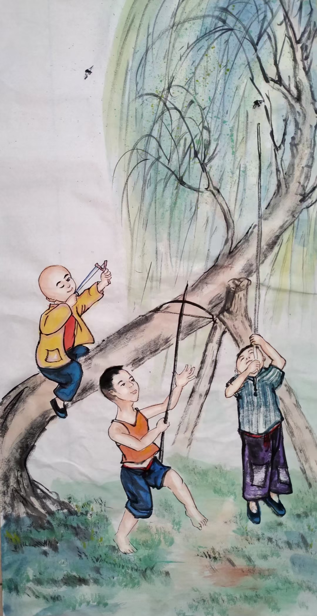 高志高诗词作品五言律诗与自已国画涂鸦童年系列 高兴