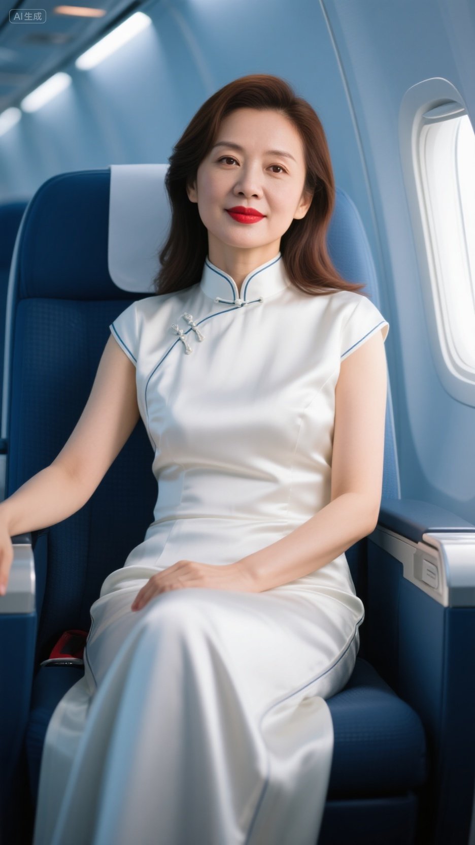 民国大小姐即视感 一袭白旗袍,线条利落又藏着东方韵味,蓝边勾勒细节