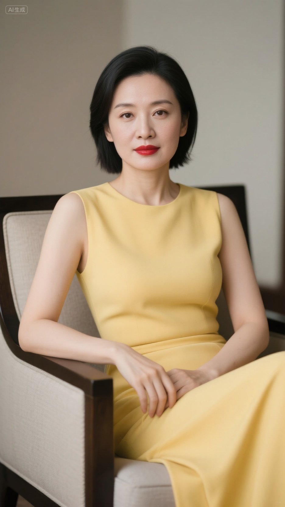 鹅黄无袖连衣裙,利落剪裁勾勒优雅线条,自带清冷高级感