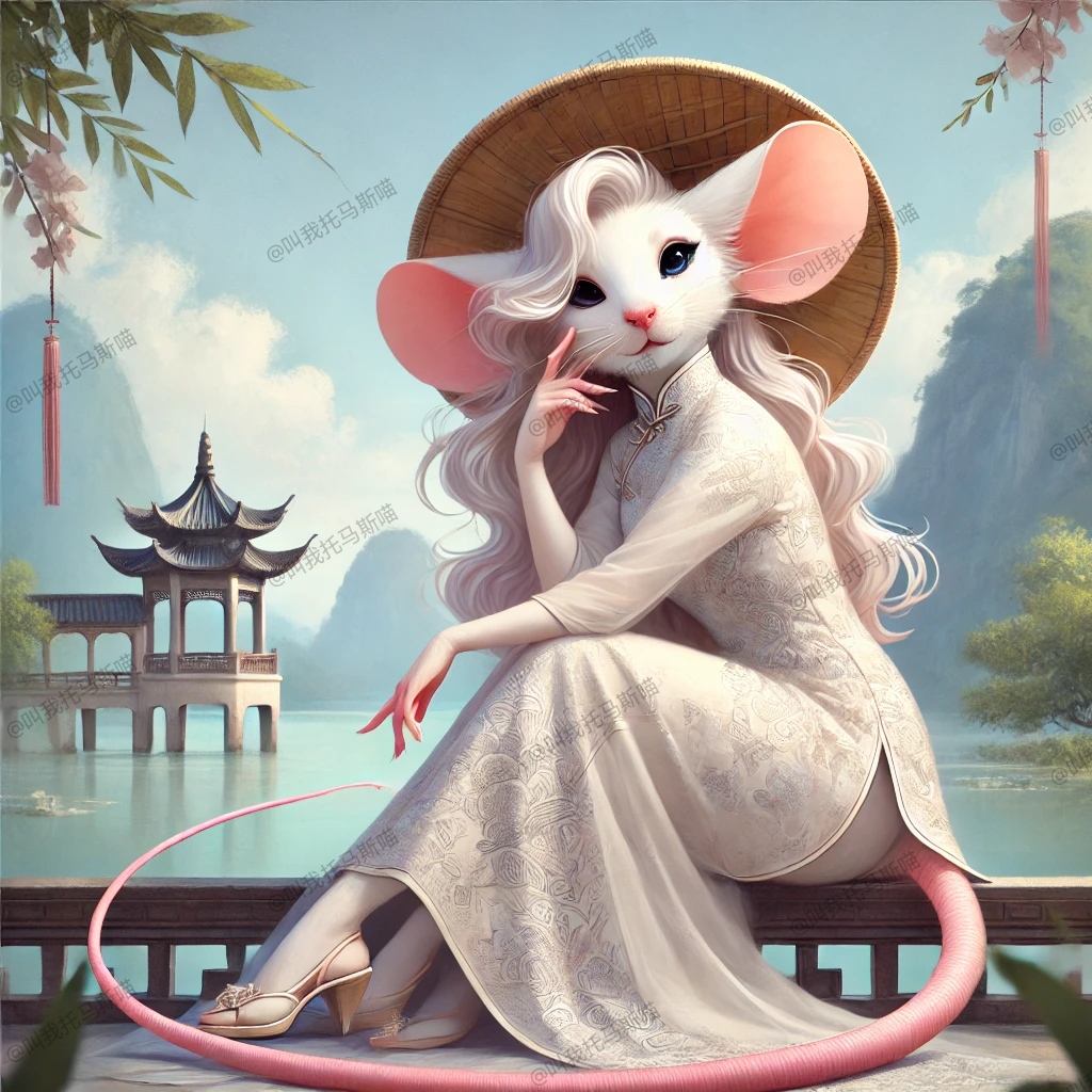 动态连更挑战# 提示词分享:画面中央是一位拟人化的鼠形美女,白色