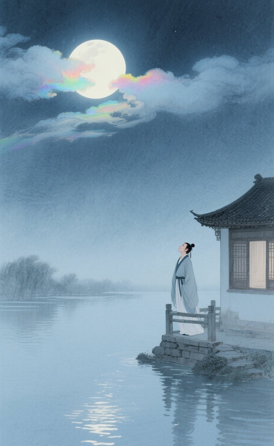 七律.彩云追月 明月一轮照九州,彩云追月到江楼