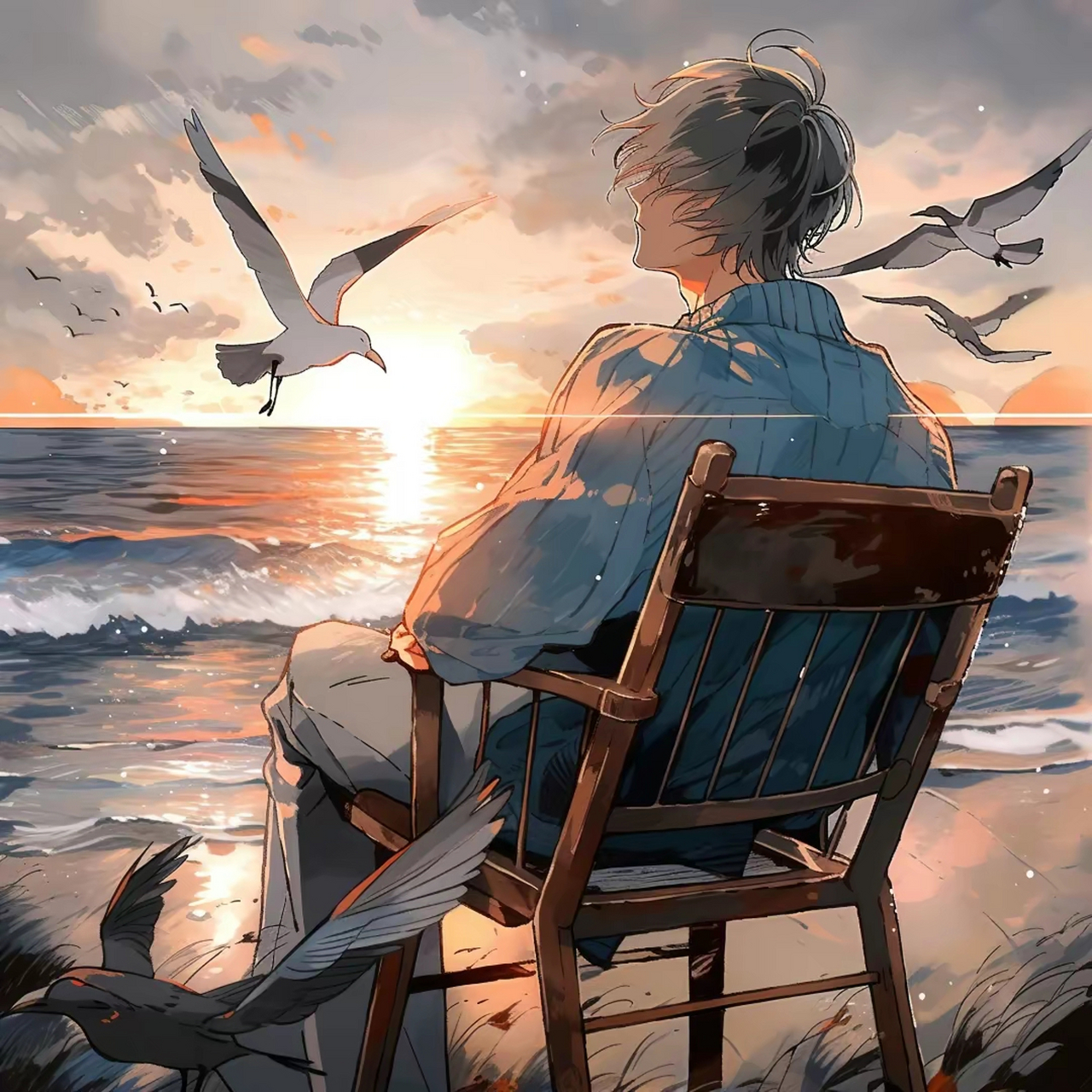 男生头像|海浪前的沉思