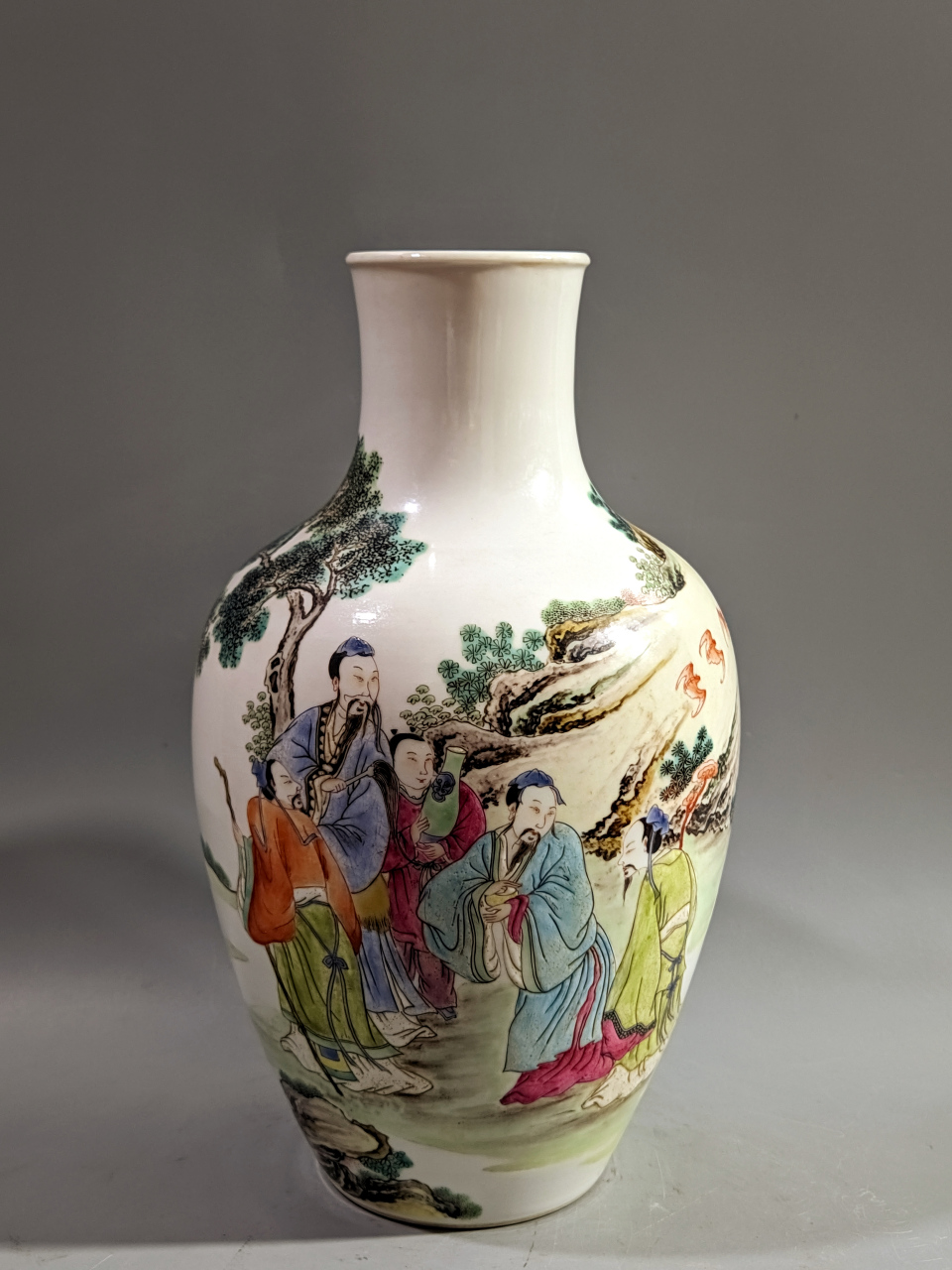 清,粉彩五老图瓶