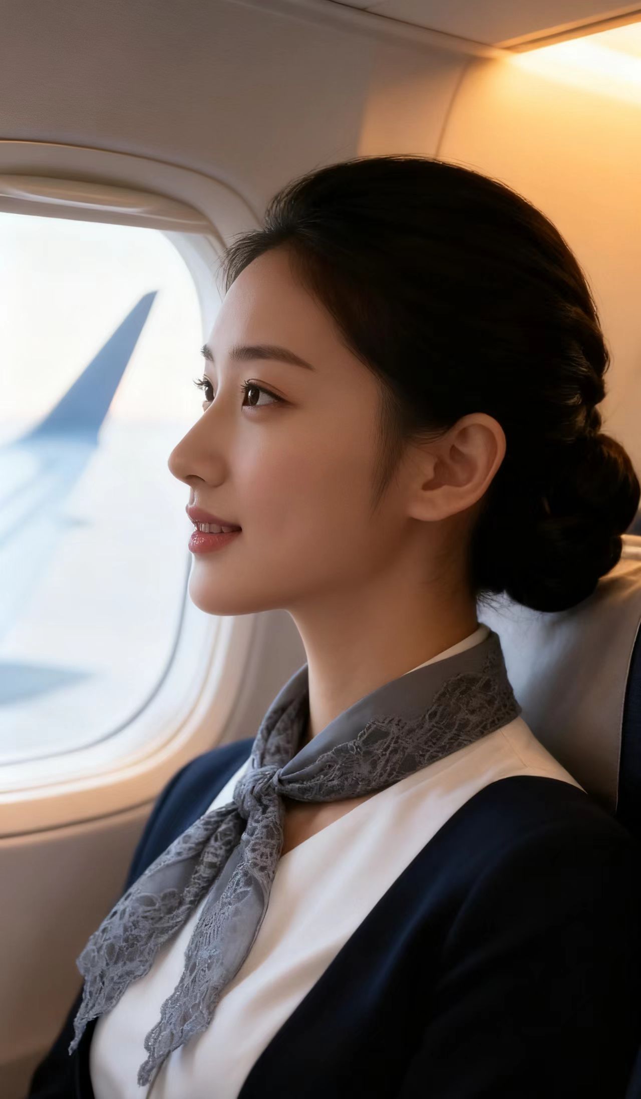 小姐姐出行,飞机窗外的蓝天白云映衬着她的侧脸,真是美翻了!