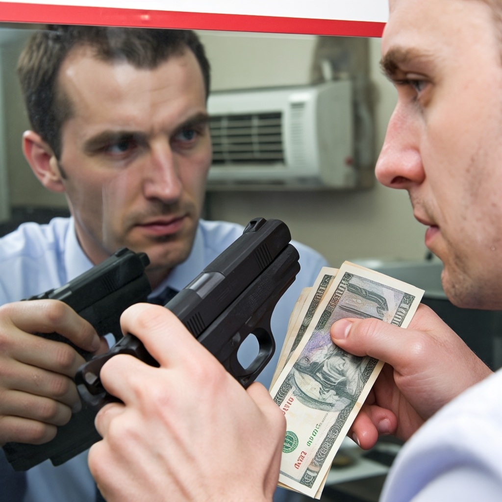 银行玻璃门映出他苍白的脸和那双充血的眼睛