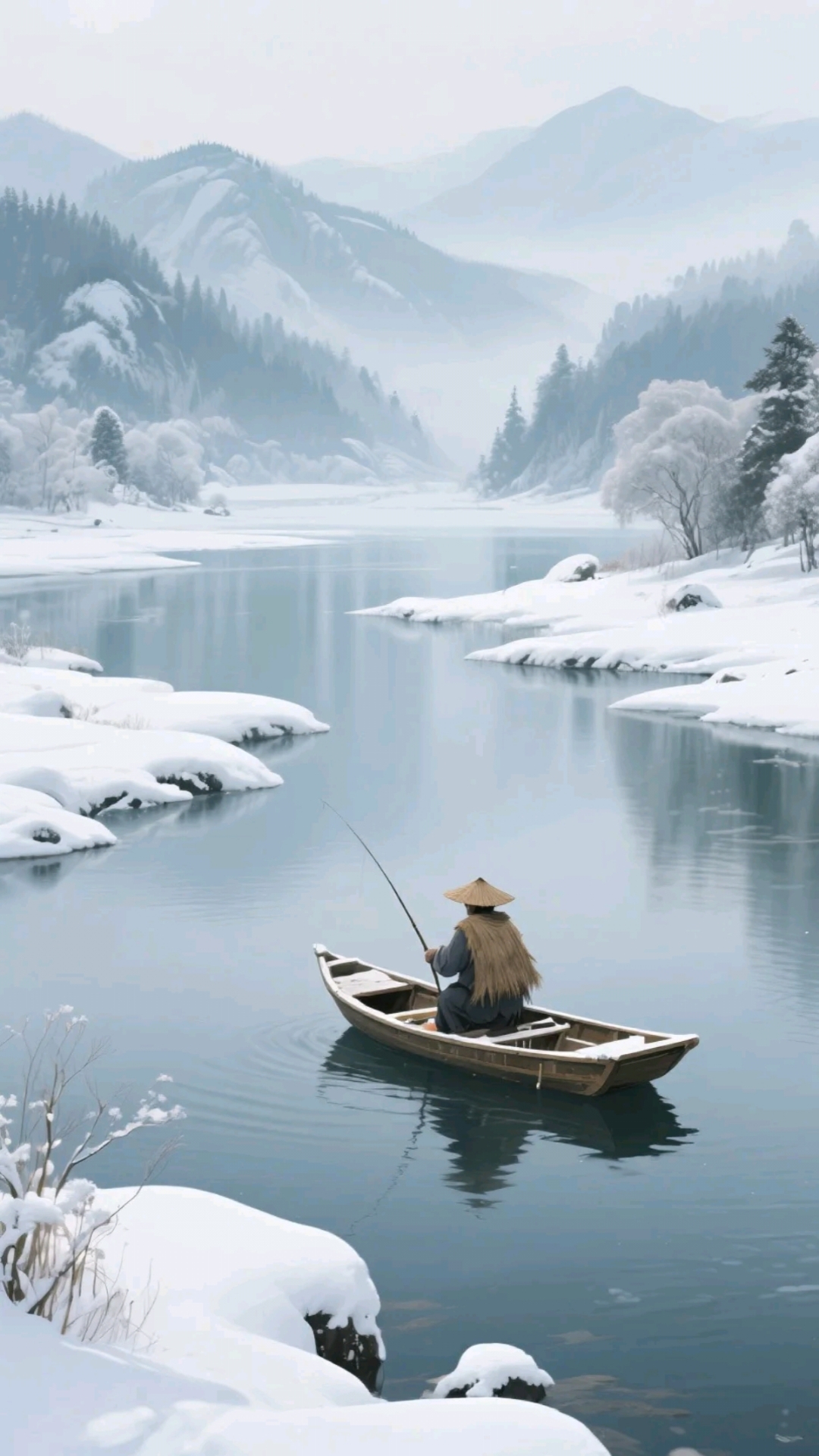 孤舟蓑笠翁,独钓寒江雪