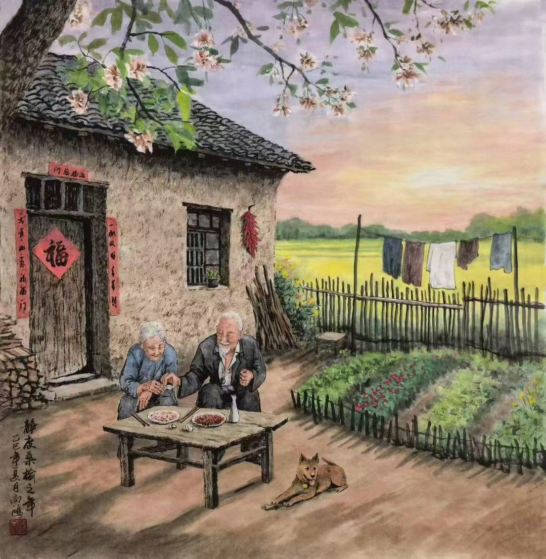 李向鸿老师作品,纯手绘国画乡村庭院系列