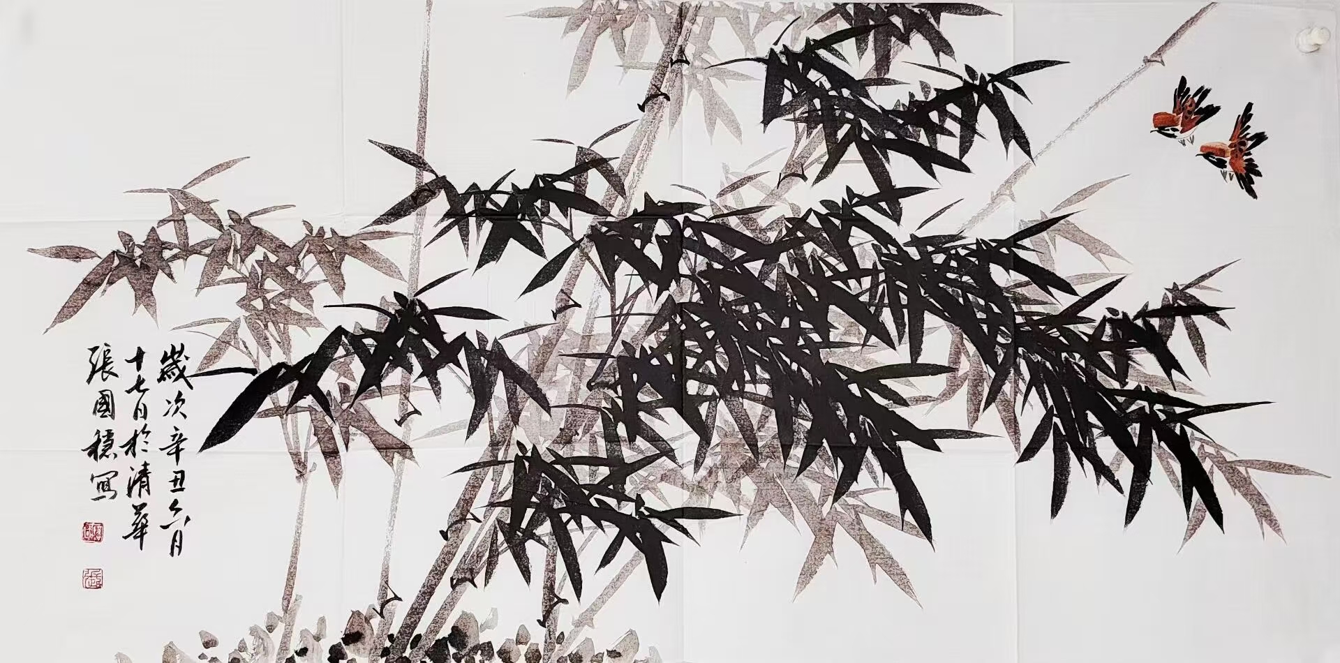 清华美院张国稳老师四尺精品《竹报平安》,纯手工写意竹子国画,笔触