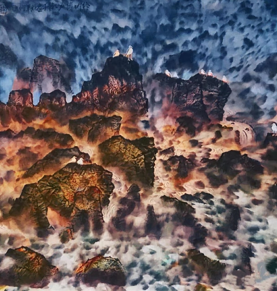 中国画家陶永升绘画艺术《鸥立礁岩》68x68cm