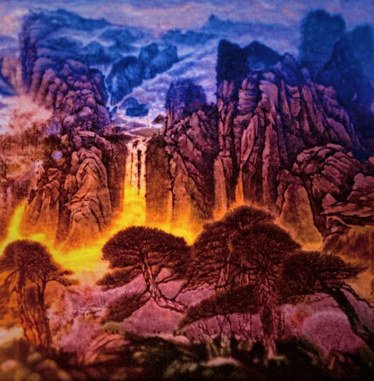 中国画家陶永升绘画艺术《彩霞映崇山》68x68cm