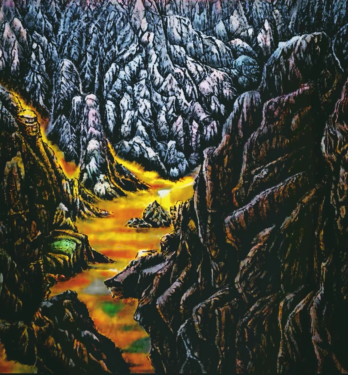 中国画家陶永升绘画艺术《山谷溪流》68x75cm