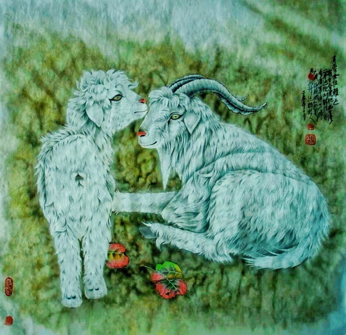 中国画家陶永升艺术作品《舔犊情深》68x68cm