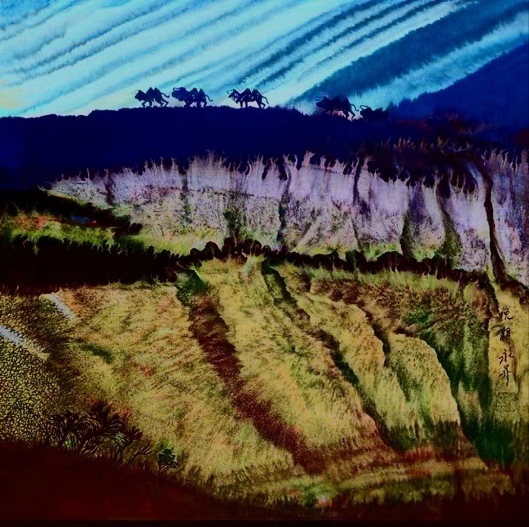 中国画家陶永升绘画《天路骆驼》68x68cm