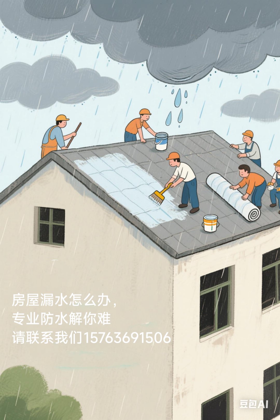 卡通屋面及防水工程动画做外墙防水动漫背景图片房屋漏水微信公众号