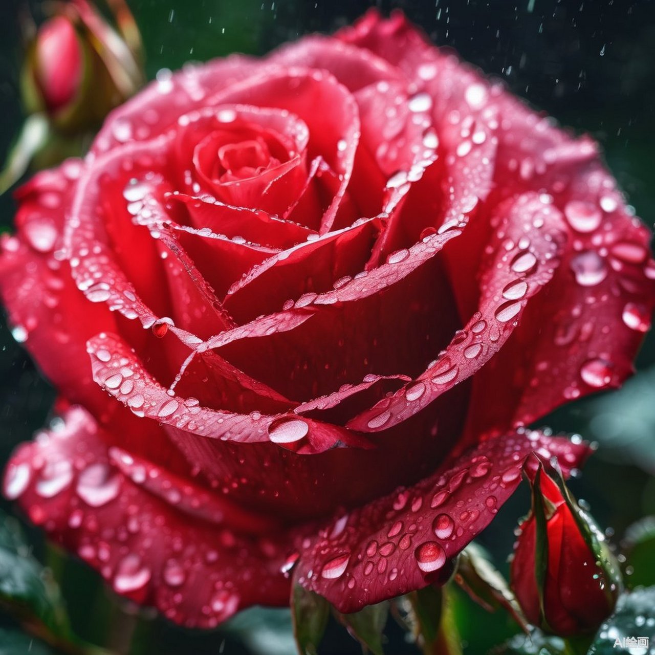 晶莹的水滴滑落在花瓣上,为这朵玫瑰增添了几分清新与娇羞.