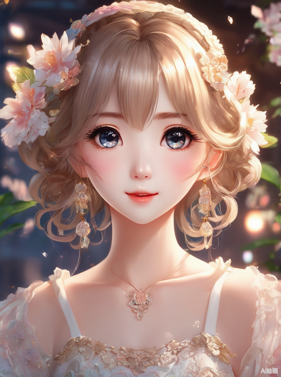 樱花盛开的季节,一位金发蓝眼的动漫美少女,宛如春日里的小精灵,轻盈