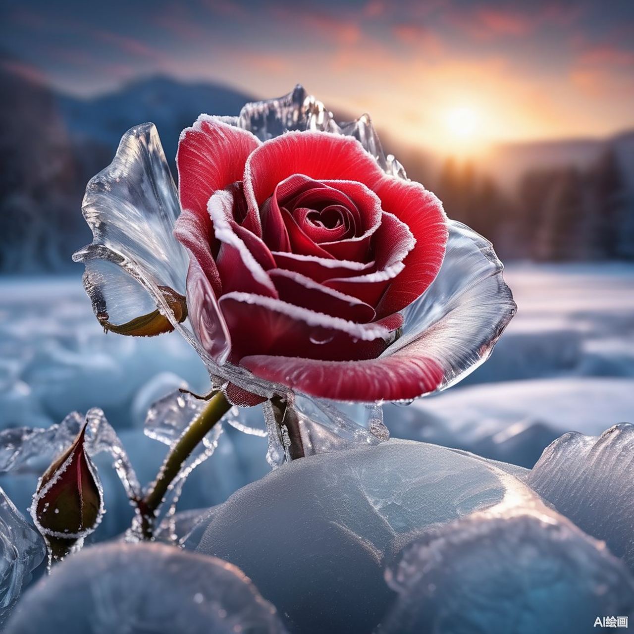 生活中的小确幸,就像这朵含苞待放的红玫瑰,在清晨的露珠中熠熠生辉.