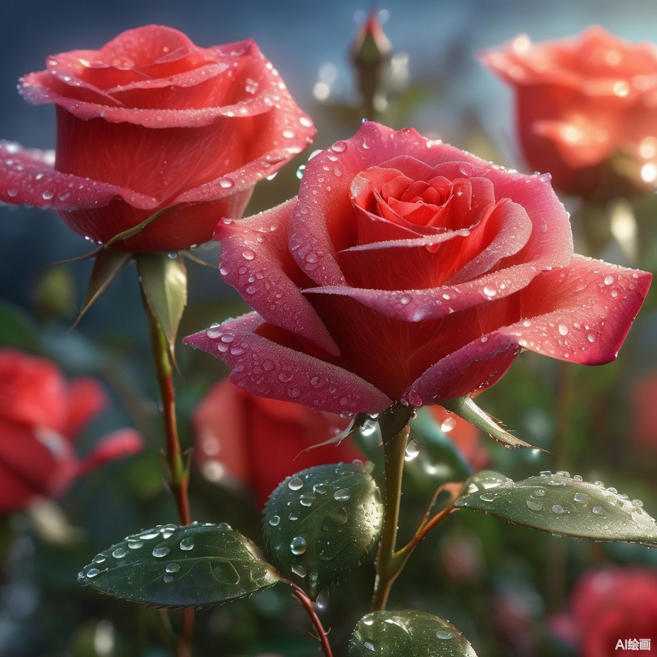 生活中的小确幸,就像这朵含苞待放的红玫瑰,在清晨的露珠中熠熠生辉.