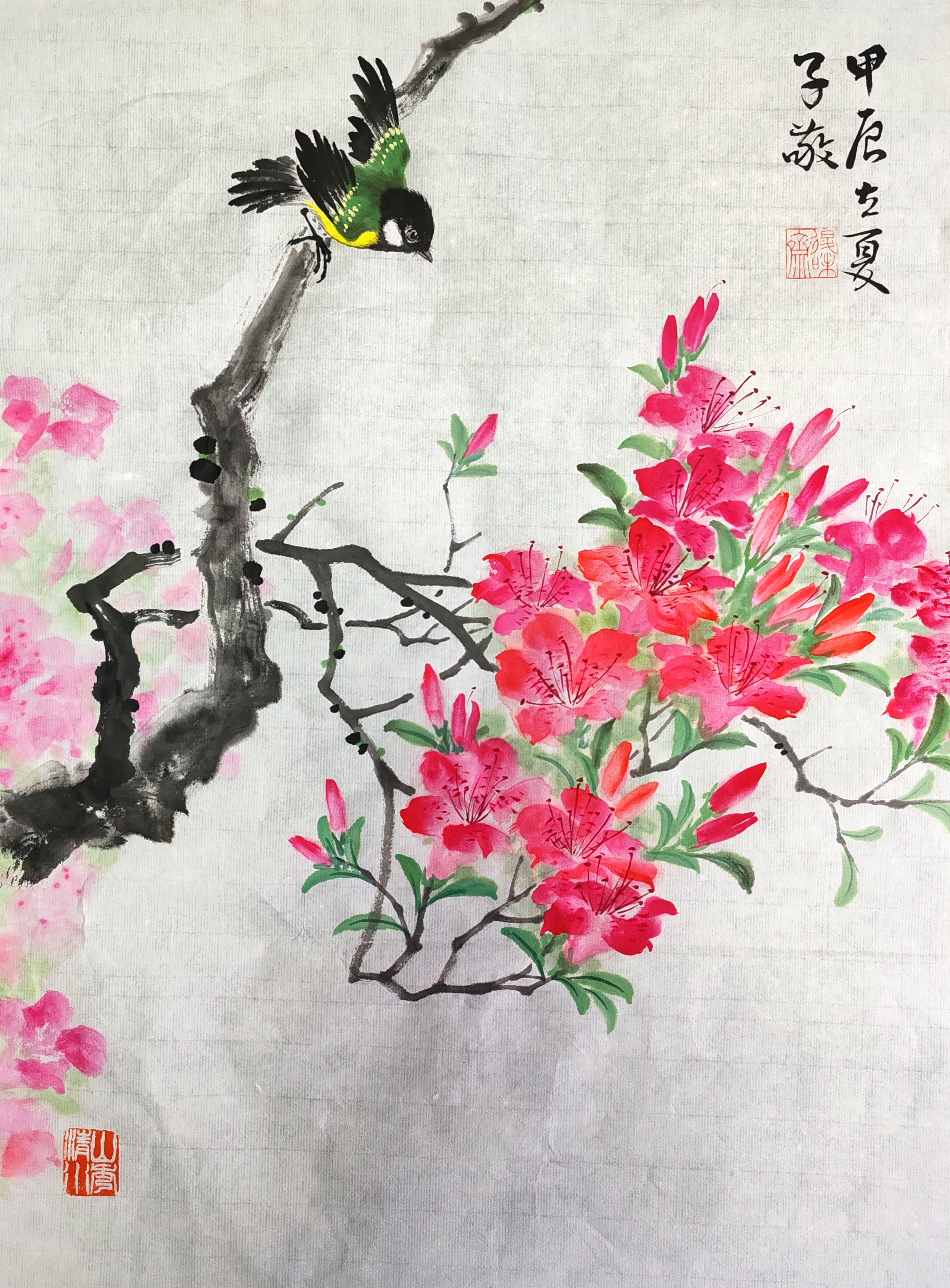 岭上开遍映山红.不觉立夏了,春花虽已谢,但春色是可以留存素纸上.