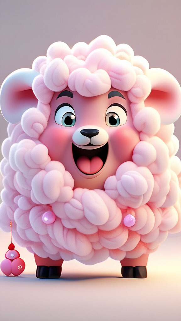 它有着圆滚滚的身体和四肢,全身被柔软的粉红色羊毛覆盖,触感一定超级