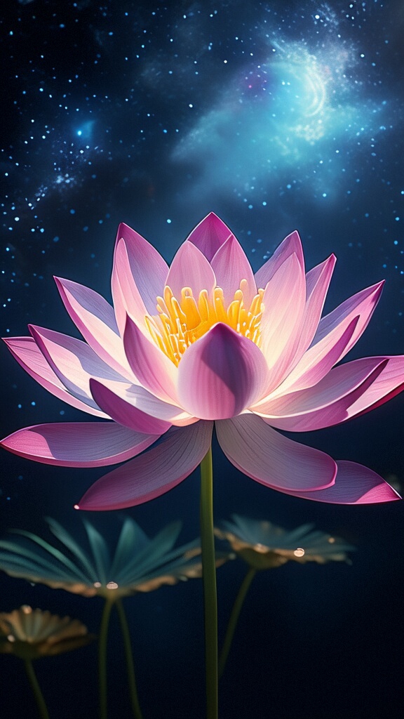 水面上的倒影与荷花相映成趣,仿佛整个宇宙都在这一朵荷花中绽放.