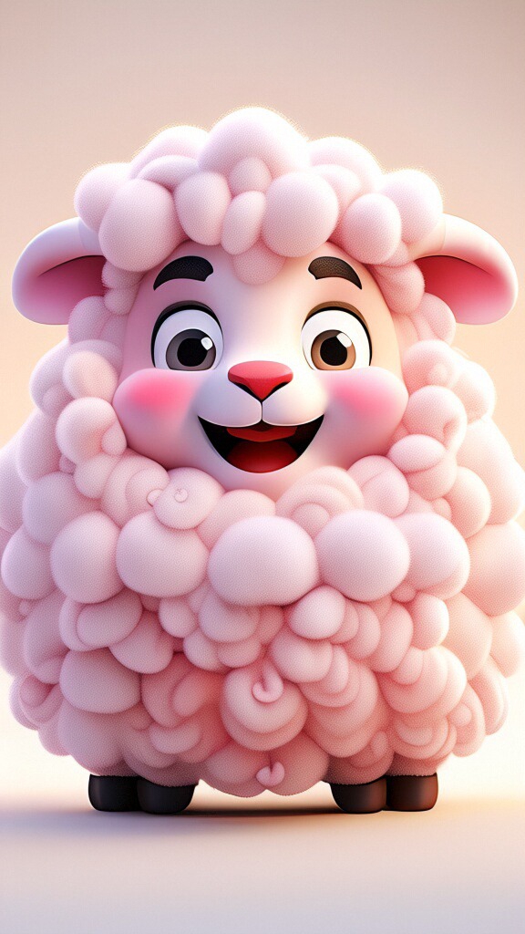 它有着圆滚滚的身体和四肢,全身被柔软的粉红色羊毛覆盖,触感一定超级