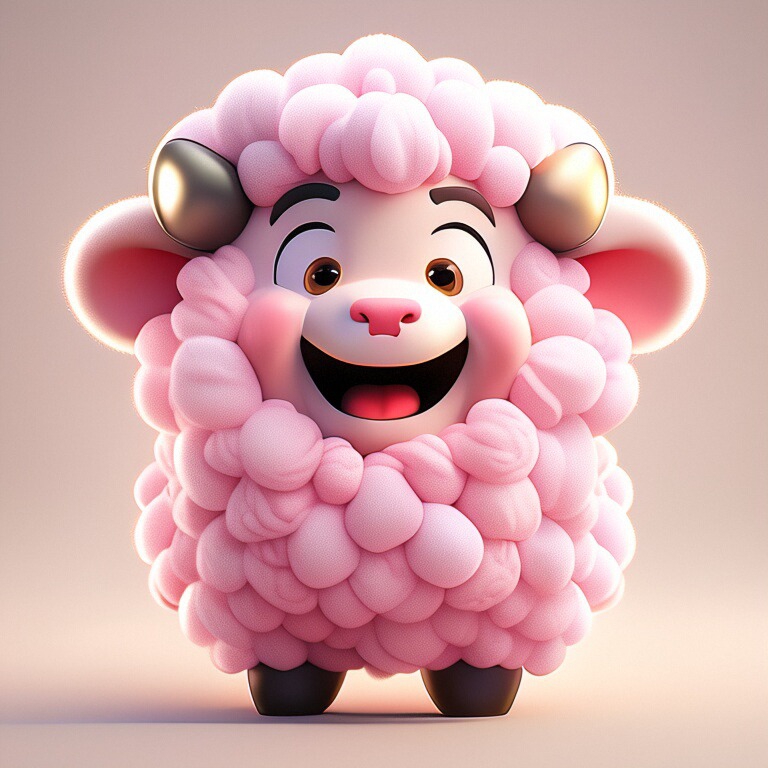 它有着圆滚滚的身体和四肢,全身被柔软的粉红色羊毛覆盖,触感一定超级