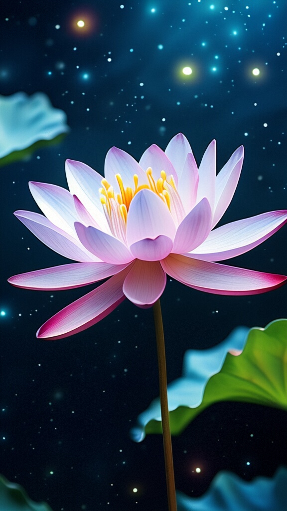 水面上的倒影与荷花相映成趣,仿佛整个宇宙都在这一朵荷花中绽放.