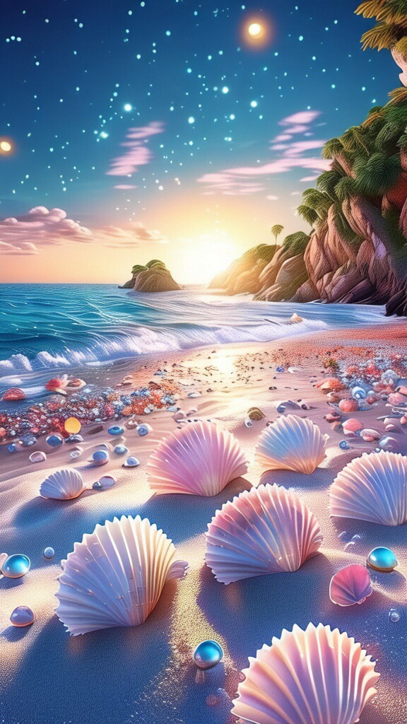 远处的绿色小岛,仿佛是大海的翡翠,岛上的棕榈大海沙滩唯美贝壳水晶珠