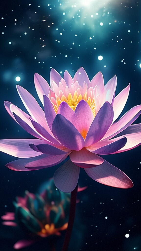 水面上的倒影与荷花相映成趣,仿佛整个宇宙都在这一朵荷花中绽放.