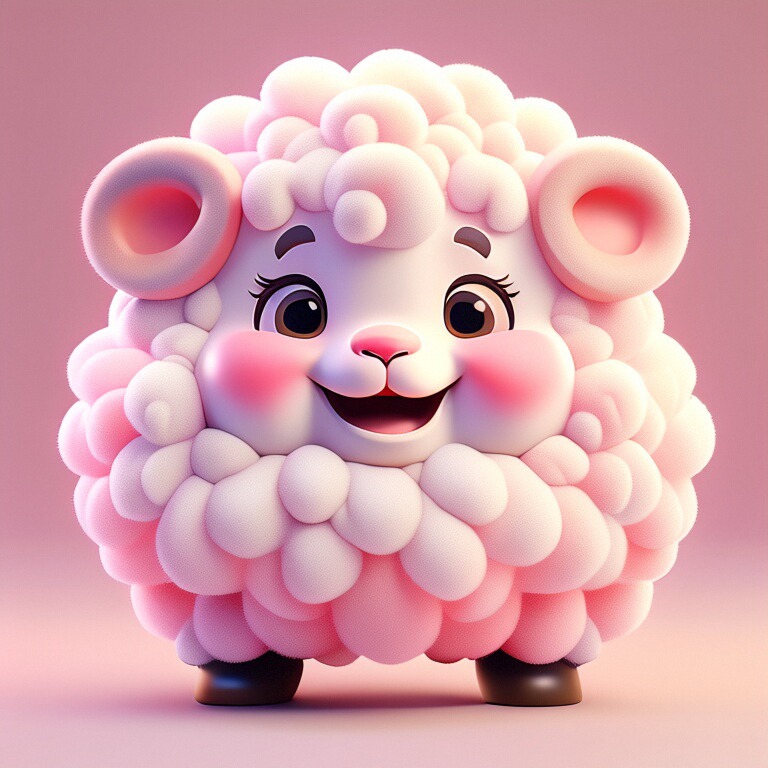 它有着圆滚滚的身体和四肢,全身被柔软的粉红色羊毛覆盖,触感一定超级